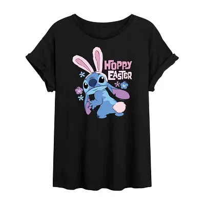 Juniors Womens Scoop Neck Short Sleeve Lilo & Stitch Graphic T-Shirt