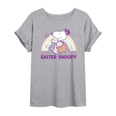 Juniors Womens Scoop Neck Short Sleeve Peanuts Snoopy Graphic T-Shirt