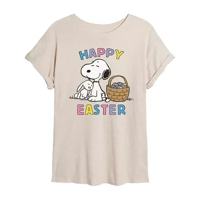 Juniors Womens Scoop Neck Short Sleeve Peanuts Snoopy Graphic T-Shirt