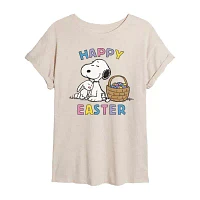 Juniors Womens Scoop Neck Short Sleeve Peanuts Snoopy Graphic T-Shirt