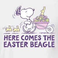 Juniors Easter Beagle Cropped Womens Crew Neck Short Sleeve Peanuts Snoopy Graphic T-Shirt