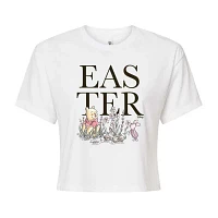 Juniors Easter Cropped Tee Womens Crew Neck Short Sleeve Winnie The Pooh Graphic T-Shirt