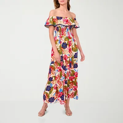 Sam And Jess Womens Short Sleeve Floral Maxi Dress