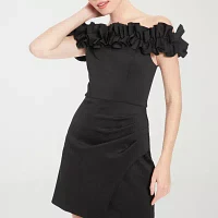 Clover And Sloane Womens Off The Shoulder Short Sleeve Sheath Dress