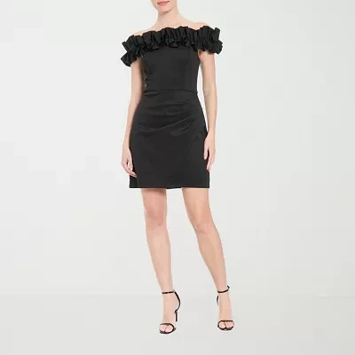 Clover And Sloane Womens Off The Shoulder Short Sleeve Sheath Dress