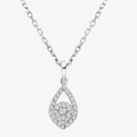 Womens 1/ CT. T.W. Natural White Diamond Sterling Silver Pear Pendant Necklace