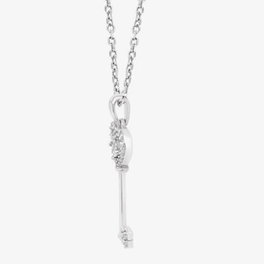 FINE JEWELRY Womens 1/10 CT. T.W. Mined White Diamond Sterling Silver Keys Pendant  Necklace | Plaza Del Caribe