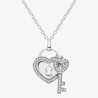 Lock And Key Womens 1/10 CT. T.W. Natural White Diamond Sterling Silver Keys Pendant Necklace