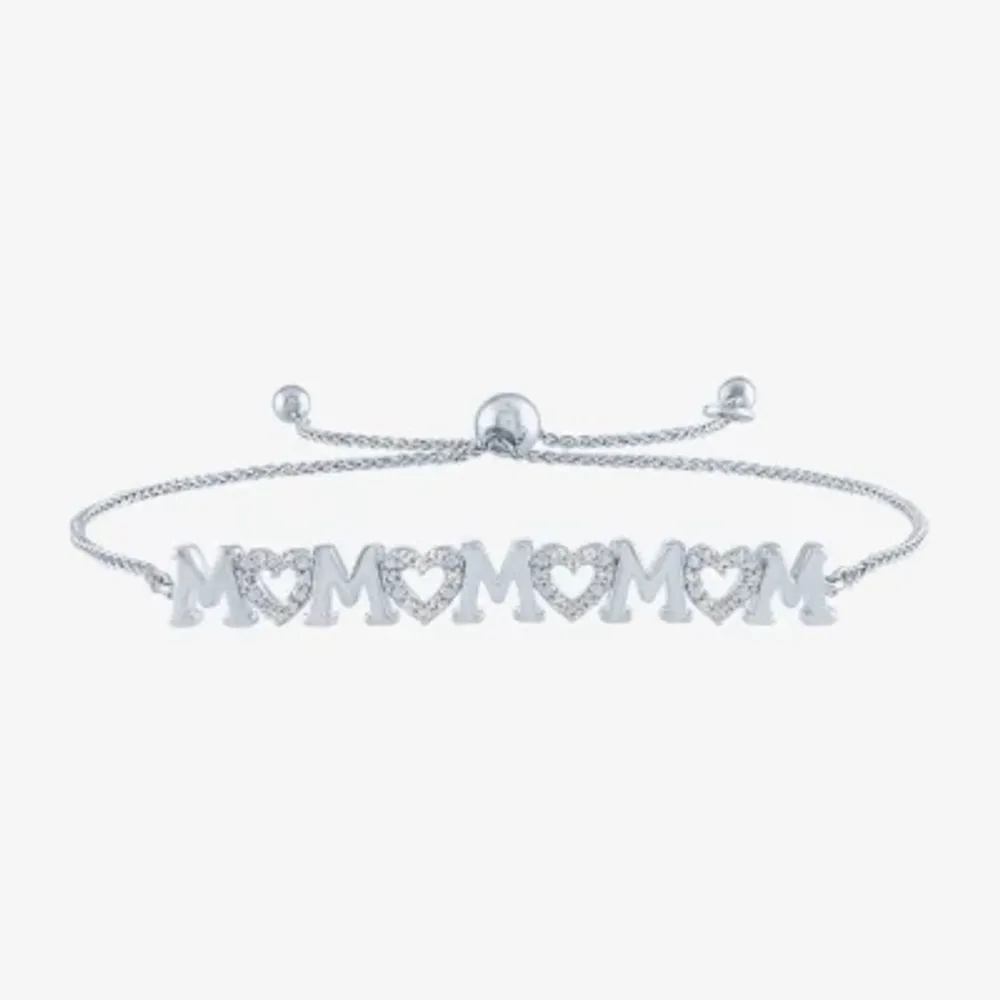 Yes, Please! "Mom" 1/10 CT. T.W. Natural White Diamond Sterling Silver Heart Bolo Bracelet