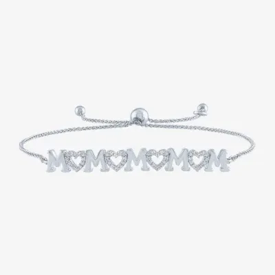 Yes, Please! "Mom" 1/10 CT. T.W. Natural White Diamond Sterling Silver Heart Bolo Bracelet