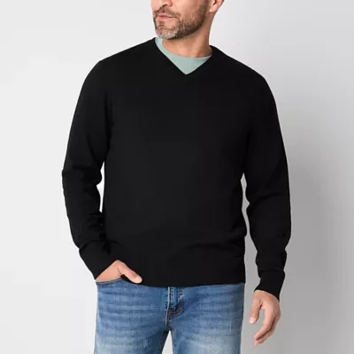 St. John's Bay Fine Gauge Mens V Neck Long Sleeve Pullover Sweater