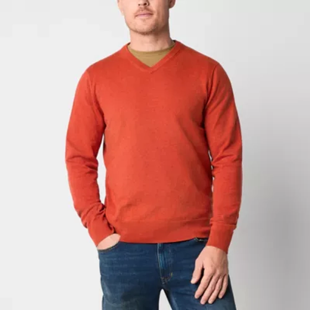 St. John's Bay Fine Gauge Mens V Neck Long Sleeve Pullover Sweater