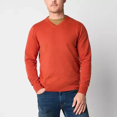 St. John's Bay Fine Gauge Mens V Neck Long Sleeve Pullover Sweater