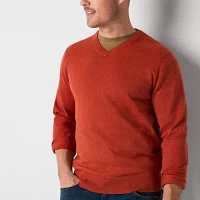 St. John's Bay Fine Gauge Mens V Neck Long Sleeve Pullover Sweater