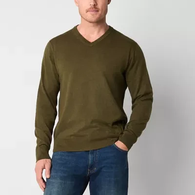 St. John's Bay Fine Gauge Mens V Neck Long Sleeve Pullover Sweater