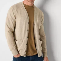 St. John's Bay Fine Gauge Mens V Neck Long Sleeve Cardigan