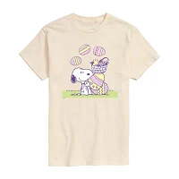 Juniors Womens Crew Neck Short Sleeve Peanuts Snoopy Graphic T-Shirt