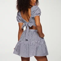 B. Smart Womens Short Sleeve Plaid Fit + Flare Dress Juniors