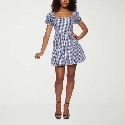 B. Smart Womens Short Sleeve Plaid Fit + Flare Dress Juniors