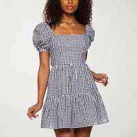 B. Smart Womens Short Sleeve Plaid Fit + Flare Dress Juniors
