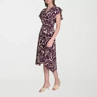 Marc New York Womens Short Sleeve Floral Midi Fit + Flare Dress
