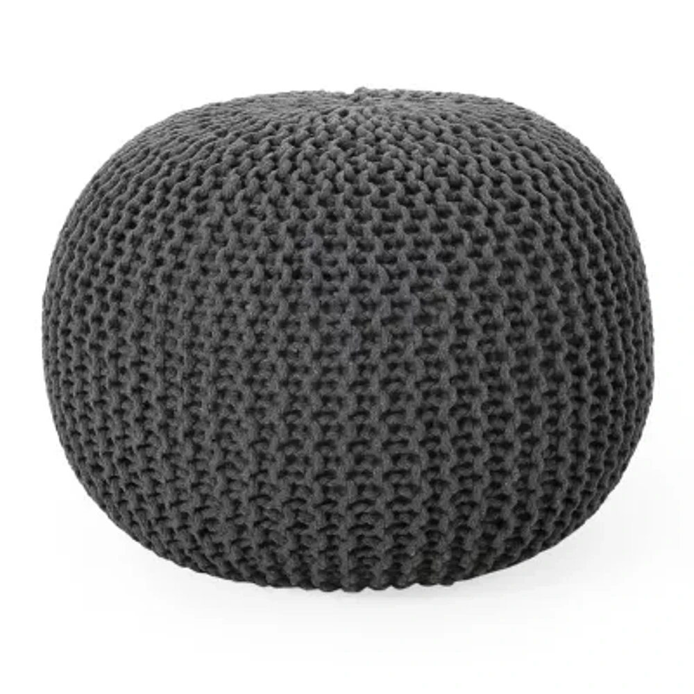 Nahunta Modern Knitted Cotton Pouf Ottoman
