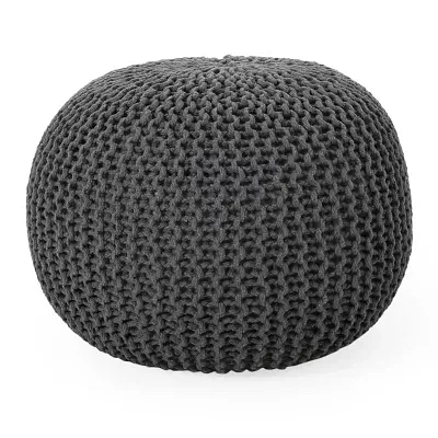 Nahunta Modern Knitted Cotton Pouf Ottoman