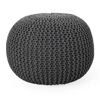 Nahunta Modern Knitted Cotton Pouf Ottoman