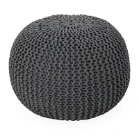 Nahunta Modern Knitted Cotton Pouf Ottoman