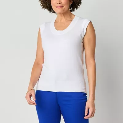 Liz Claiborne Womens Round Neck Sleeveless Pullover Sweater