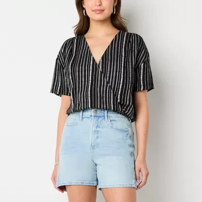 a.n.a Womens V Neck Short Sleeve Wrap Shirt