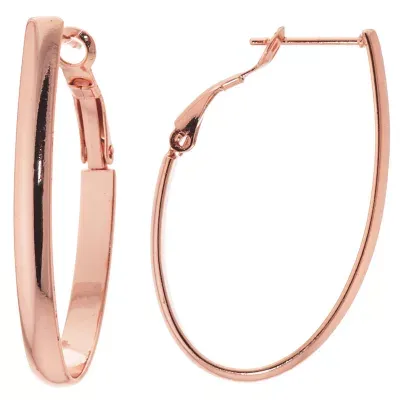 Silver Reflections 24K Rose Gold Over Brass Oval Hoop Earrings