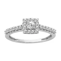 Womens 1/2 CT. Natural White Diamond 10K Gold Cushion Halo Engagement Ring