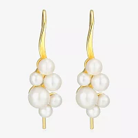 White Cultured Freshwater Pearl 18K Gold Over Silver Drop Earrings