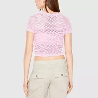 Forever 21 Crochet Womens Crew Neck Short Sleeve Crop Top Juniors