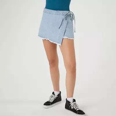 Forever 21 Denim Wrapped Skort Womens Mid Rise A-Line Skirt-Juniors