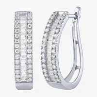 (G/Si2) 1 CT. T.W. Lab Grown White Diamond 10K White Gold 23.3mm Hoop Earrings