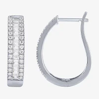 (G/Si2) 1 CT. T.W. Lab Grown White Diamond 10K White Gold 23.3mm Hoop Earrings