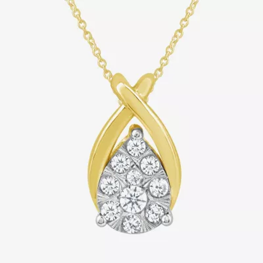 Diamond Blossom (G Womens Diamond Accent Lab Grown White Diamond 10K Gold Pear 18 Inch Pendant Necklace