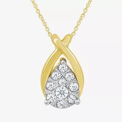 Diamond Blossom (G Womens Diamond Accent Lab Grown White Diamond 10K Gold Pear 18 Inch Pendant Necklace