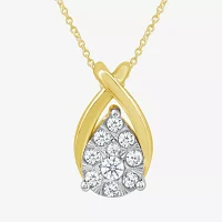 Diamond Blossom (G Womens Diamond Accent Lab Grown White Diamond 10K Gold Pear 18 Inch Pendant Necklace