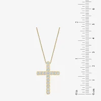 (G/Si2) Womens 1/2 CT. T.W. Lab Grown White Diamond 10K Gold Cross 18 Inch Pendant Necklace