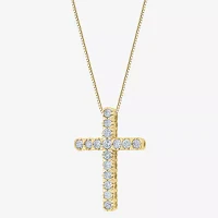(G/Si2) Womens 1/2 CT. T.W. Lab Grown White Diamond 10K Gold Cross 18 Inch Pendant Necklace
