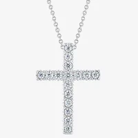 (G/Si2) Womens 1/4 CT. T.W. Lab Grown White Diamond 10K White Gold Cross 18 Inch Pendant Necklace