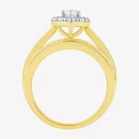(G / Si2) Womens 2 CT. T.W. Lab Grown White Diamond 10K Gold Side Stone Halo Engagement Ring