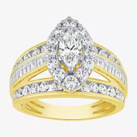 (G / Si2) Womens 2 CT. T.W. Lab Grown White Diamond 10K Gold Side Stone Halo Engagement Ring