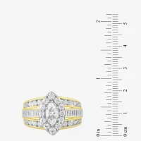 (G / Si2) Womens 2 CT. T.W. Lab Grown White Diamond 10K Gold Side Stone Halo Engagement Ring