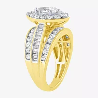 (G / Si2) Womens 2 CT. T.W. Lab Grown White Diamond 10K Gold Side Stone Halo Engagement Ring