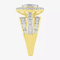 (G / Si2) Womens 2 CT. T.W. Lab Grown White Diamond 10K Gold Side Stone Halo Engagement Ring