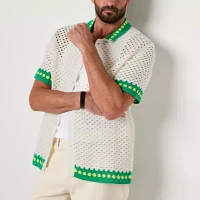Hope & Wonder Pride Unisex Short Sleeve Crochet Button-Down Shirt